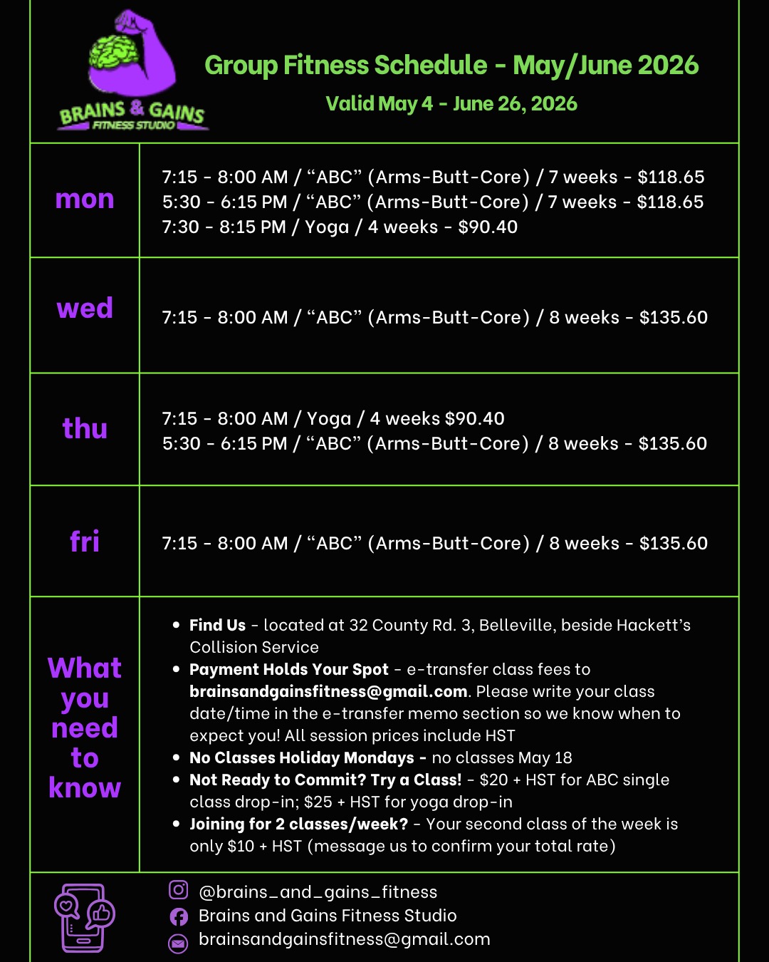 Group Fitness Schedule May/June 2026